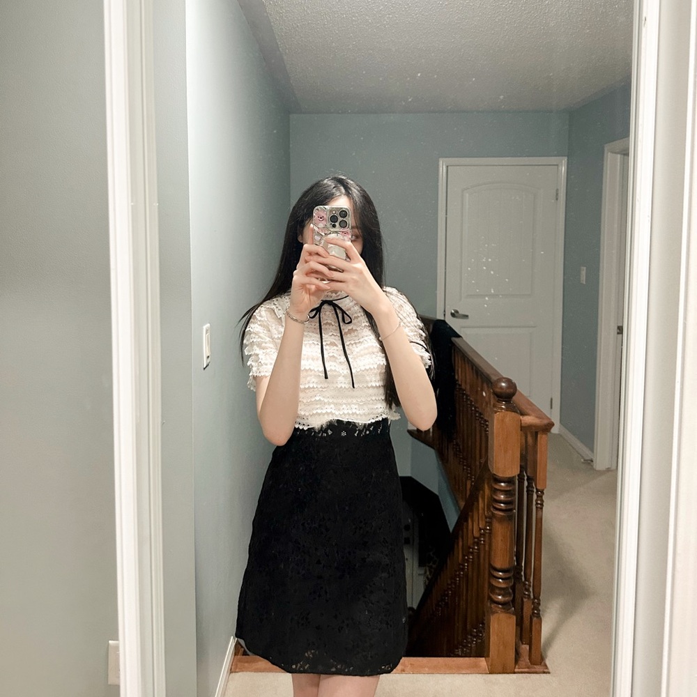 Sandro Black and White Midi Dress